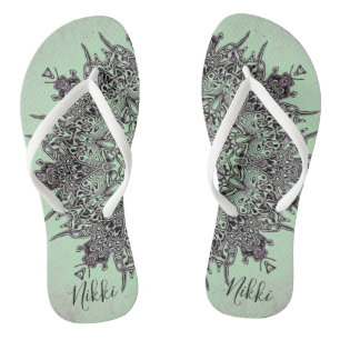 Trippy Personalised Mandala on Mint Green Thongs