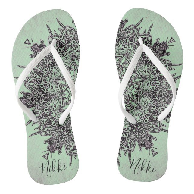 Trippy Personalised Mandala on Mint Green Thongs (Footbed)