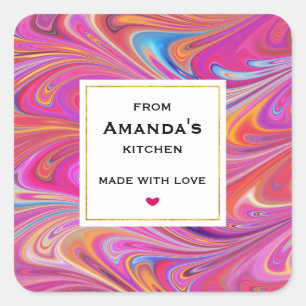 Trippy Pink and Orange Swirly Design Kitchen Square Sticker