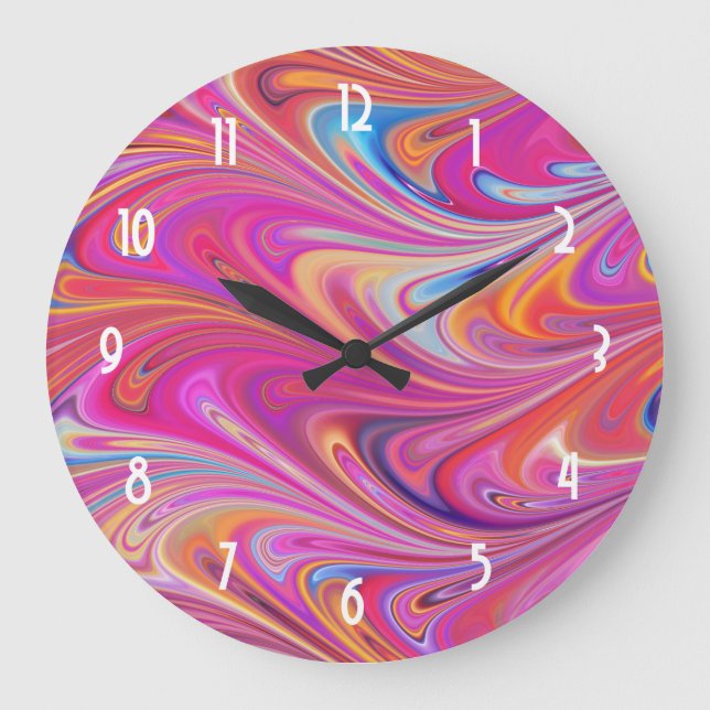 Trippy Pink and Orange Swirly Design Large Clock (Front)