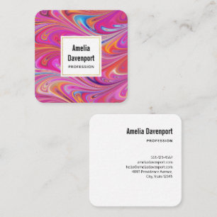 Trippy Pink and Orange Swirly Design Square Business Card