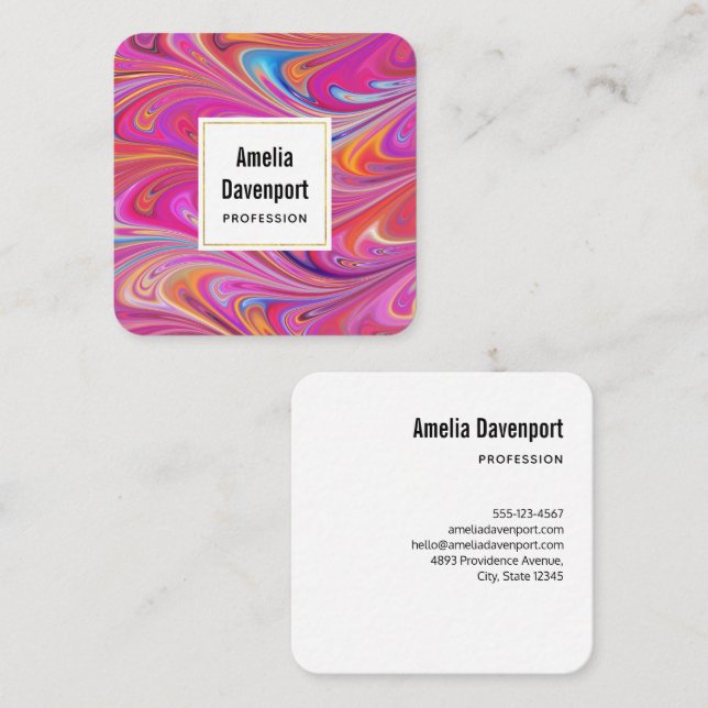 Trippy Pink and Orange Swirly Design Square Business Card (Front/Back)