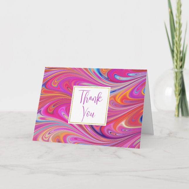 Trippy Pink and Orange Swirly Design Thank You Card (Front)