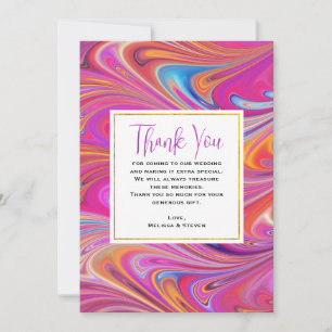 Trippy Pink and Orange Swirly Design Wedding Thank You Card