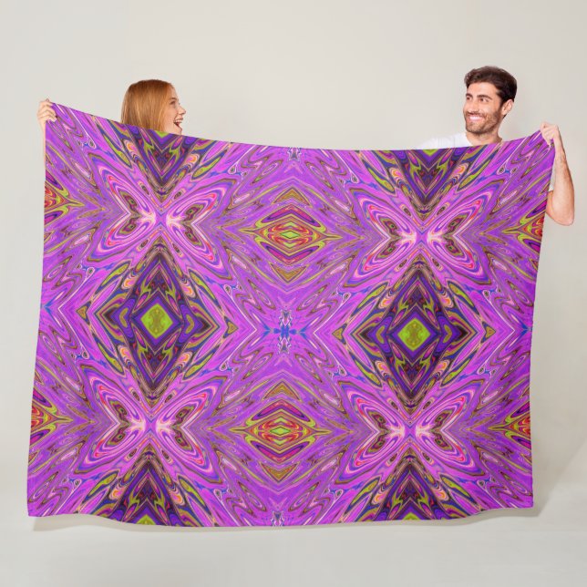 Trippy Pink and Purple Abstract Pattern Fleece Blanket (In Situ)