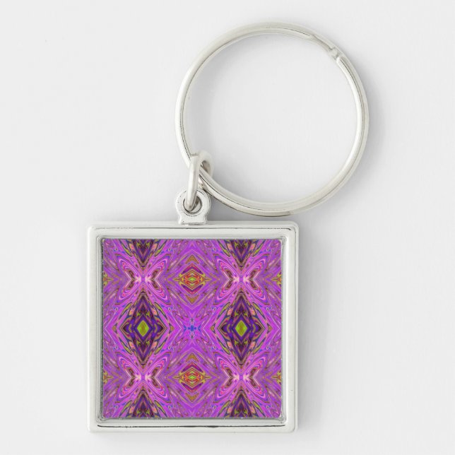 Trippy Pink and Purple Abstract Pattern Key Ring (Front)