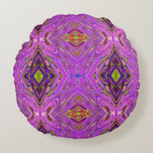 Trippy Pink and Purple Abstract Pattern Round Cushion