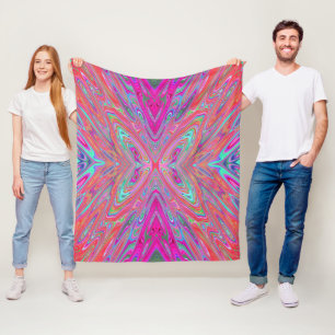 Trippy Pink, Aqua and Magenta Abstract Butterfly Fleece Blanket