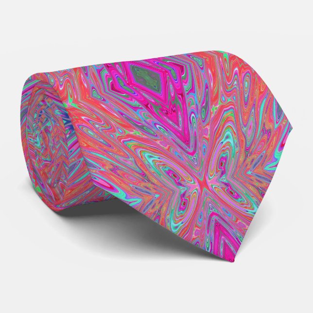 Trippy Pink, Aqua and Magenta Abstract Butterfly Tie (Rolled)