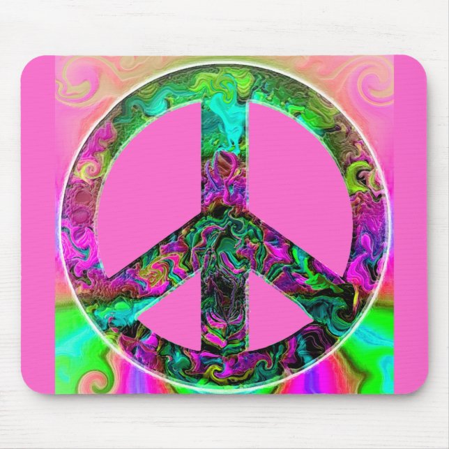 Trippy Pink Peace Sign Mouse Pad (Front)