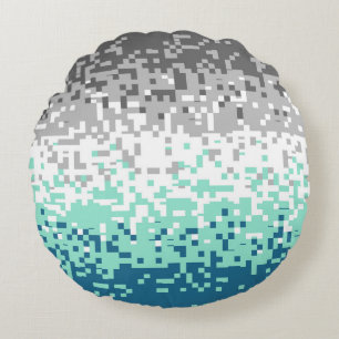 Trippy Pixelated Abstract Frayromantic Pride Flag Round Cushion