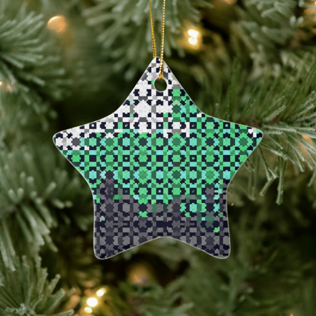 Trippy Pixelated Abstract Neutrois Pride Flag Ceramic Ornament (Tree)