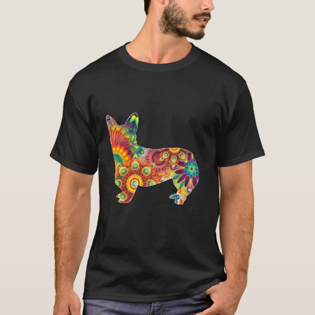 Trippy Psychedelic Art Flowers Gift Pembroke Welsh T-Shirt (Front)