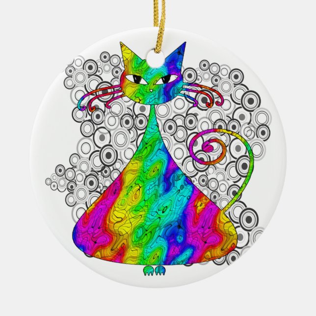 Trippy Psychedelic Cat Ornament (Front)