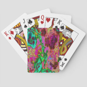 Trippy Psychedelic Emerald Green Flowers Playing Cards