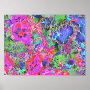 Trippy Psychedelic Hot Pink and Purple Flowers Poster