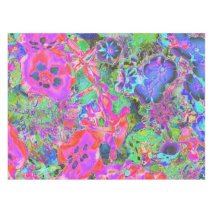 Trippy Psychedelic Hot Pink and Purple Flowers Tablecloth