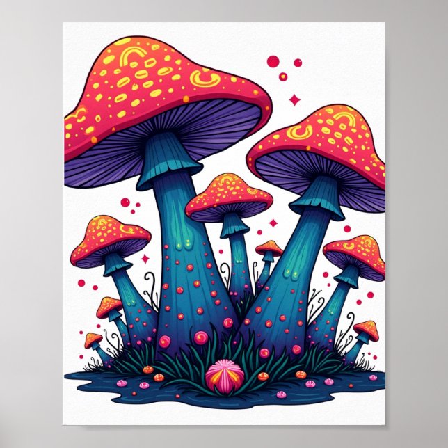 Trippy Psychedelic Mushroom Fantasy Art Poster (Front)