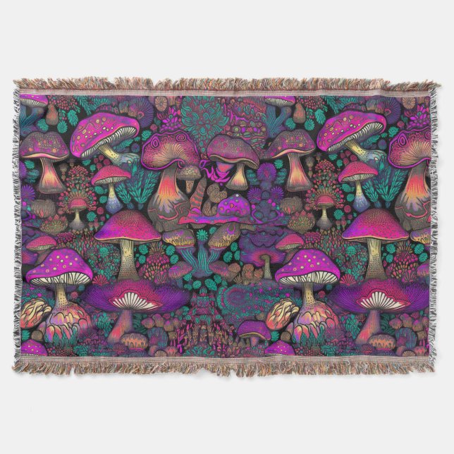 Trippy Psychedelic Mushroom Pattern  Throw Blanket (Front)