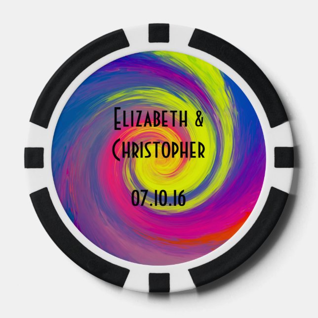 Trippy Psychedelic Rainbow Swirls Wedding Favour Poker Chips (Front)