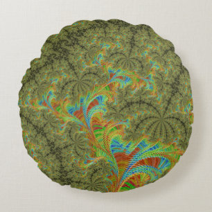 Trippy Psychedelic Spiral Fractal Art Round Cushion