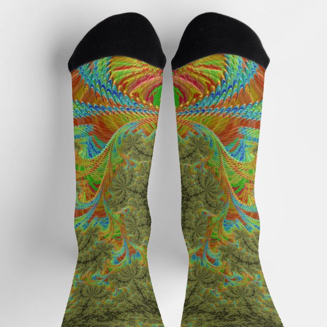 Trippy Psychedelic Spiral Fractal Art Socks (Top)