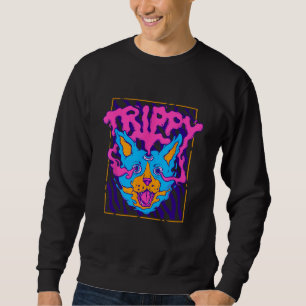 Trippy Psychedelic Weird Cat Hippie Rave Weirdcore Sweatshirt