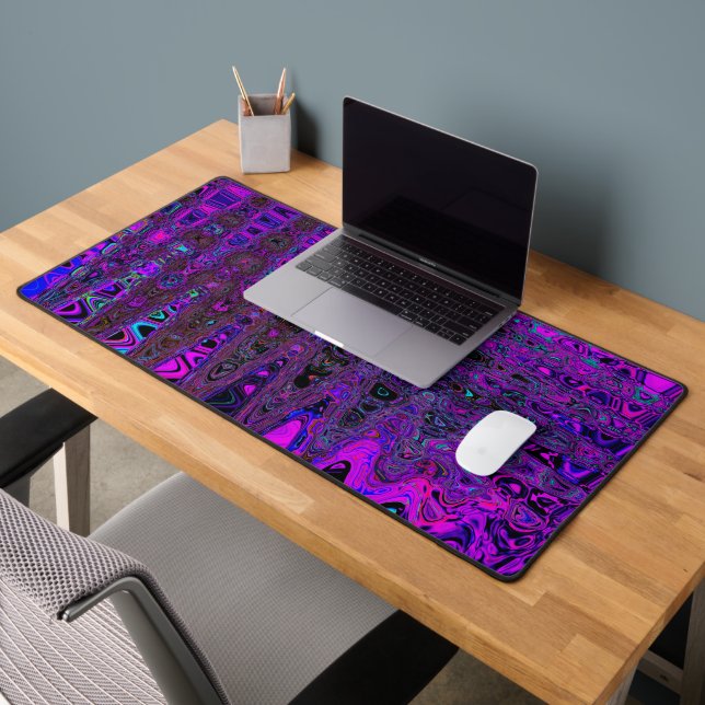 Trippy Purple and Black Retro Atomic Waves Desk Mat (Office 2)