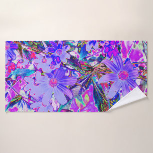 Trippy Purple and Magenta Colourful Wildflowers Bath Towel