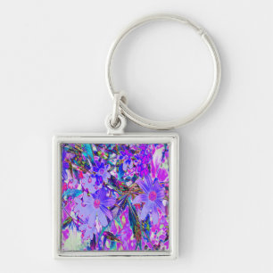 Trippy Purple and Magenta Colourful Wildflowers Key Ring