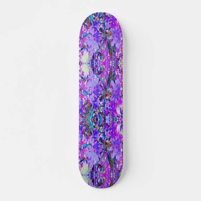 Trippy Purple and Magenta Colourful Wildflowers Skateboard (Front)