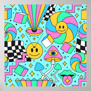 Trippy rainbow 60s pop psychedelic seamless patter poster