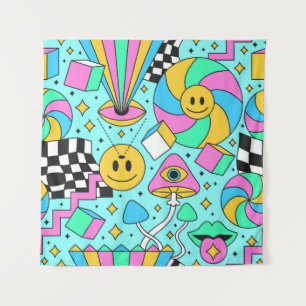Trippy rainbow 60s pop psychedelic seamless patter tapestry