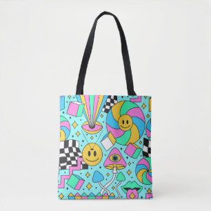 Trippy rainbow 60s pop psychedelic seamless patter tote bag