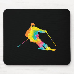 Trippy Rainbow Hippie - Tie-dye Skiing Mouse Pad