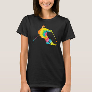 Trippy Rainbow Hippie Tie Dye Skiing T-Shirt