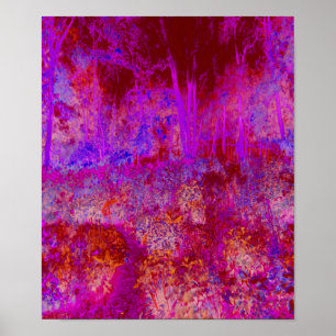 Trippy Red and Magenta Impressionistic Landscape Poster