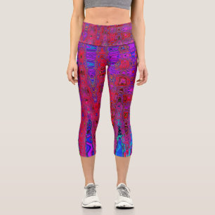 Trippy Red and Purple Abstract Retro Atomic Waves Capri Leggings
