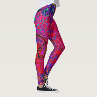 Trippy Red and Purple Abstract Retro Liquid Swirl Leggings