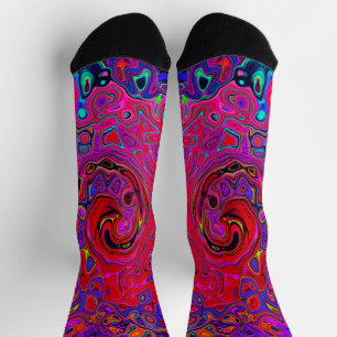Trippy Red and Purple Abstract Retro Liquid Swirl Socks
