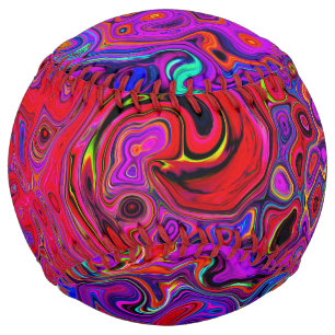 Trippy Red and Purple Abstract Retro Liquid Swirl Softball