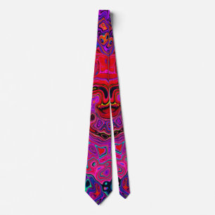 Trippy Red and Purple Abstract Retro Liquid Swirl Tie