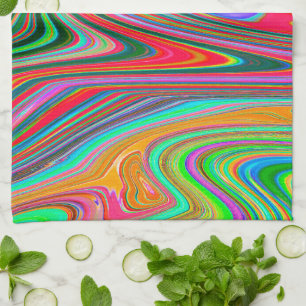 Trippy Red, Green and Blue Abstract Groovy Art Tea Towel