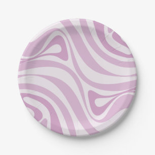 Trippy Retro Abstract Swirl Pattern Lilac Pastel  Paper Plate