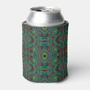 Trippy Retro Black and Lime Green Abstract Pattern Can Cooler