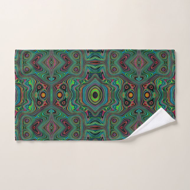 Trippy Retro Black and Lime Green Abstract Pattern Hand Towel (Hand Towel)