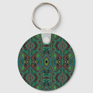 Trippy Retro Black and Lime Green Abstract Pattern Key Ring