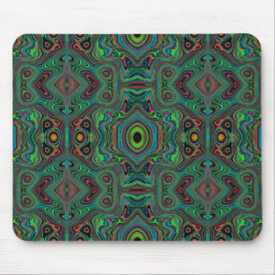Trippy Retro Black and Lime Green Abstract Pattern Mouse Pad