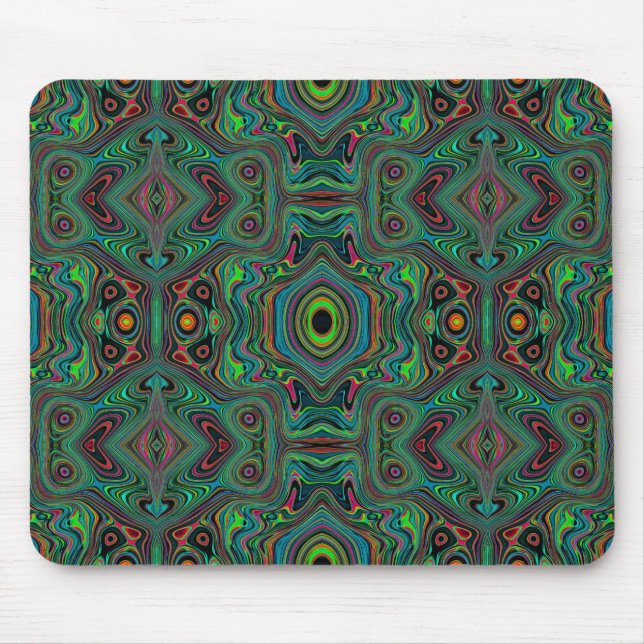 Trippy Retro Black and Lime Green Abstract Pattern Mouse Pad (Front)
