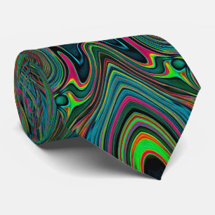 Trippy Retro Black and Lime Green Abstract Pattern Tie
